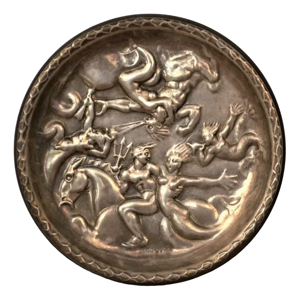 Swedish Gab Sterlingsilver And Bakelite Coasters, Made After Carl Milles "Play Of The Winds"