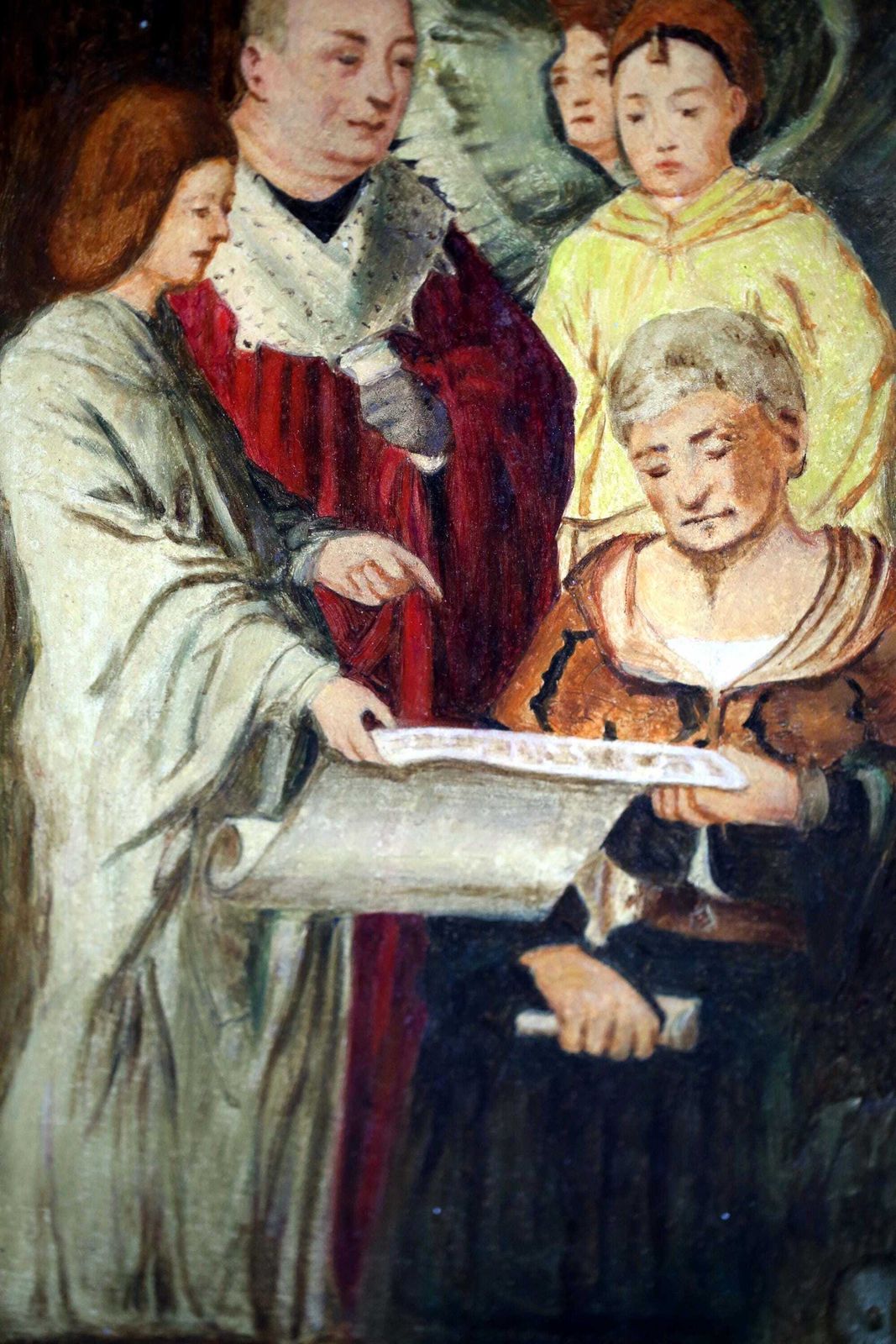 Antique Religious Painting With Angel Oil On Wood photo 82.0
