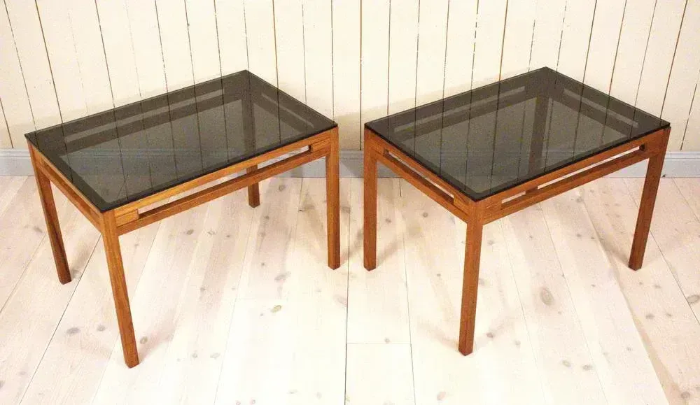 Swedish Teak And Glass Side Tables, 1960s, Set Of 2 photo for sale