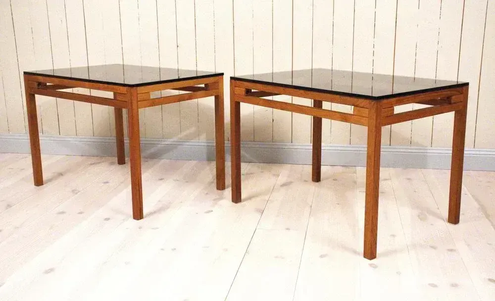 photo furniture Swedish Teak And Glass Side Tables, 1960s, Set Of 2