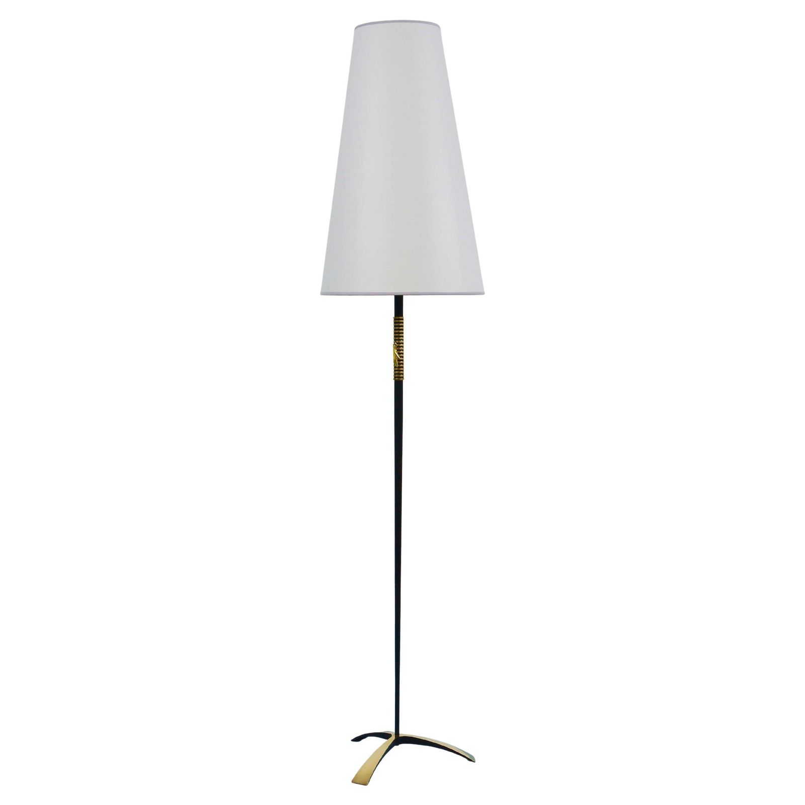 Rupert Nikoll Midcentury Brass Floor Lamp, Carl Aubock Hand Switch Austria, 1950