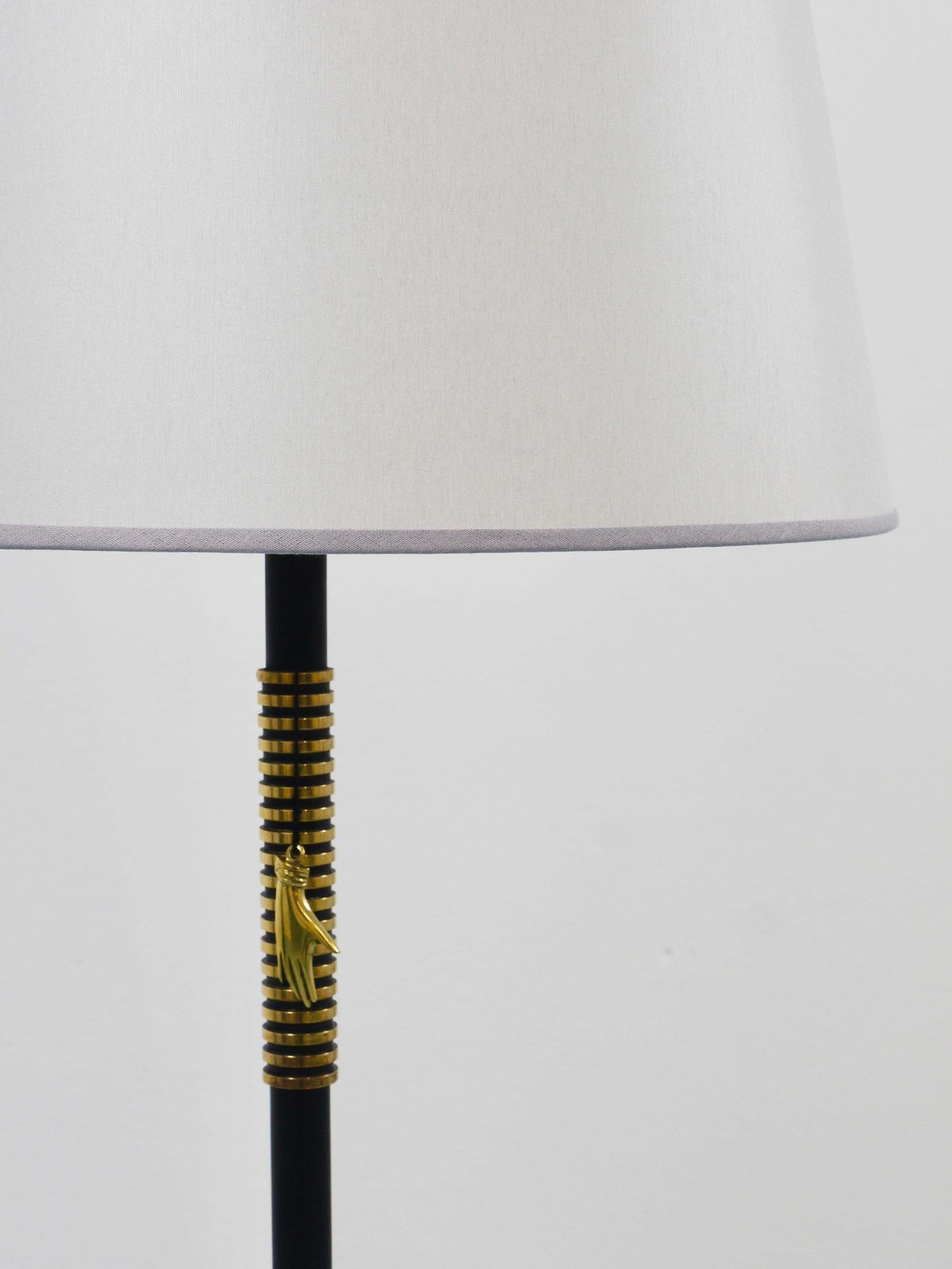 Rupert Nikoll Midcentury Brass Floor Lamp, Carl Aubock Hand Switch Austria, 1950 photo vinterior