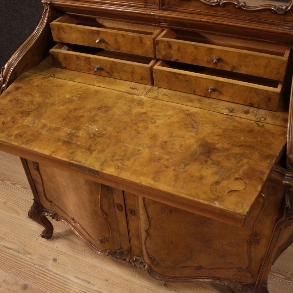 Italian Trumeau In Walnut, Burl And Beech From 20th Century photo Furniture