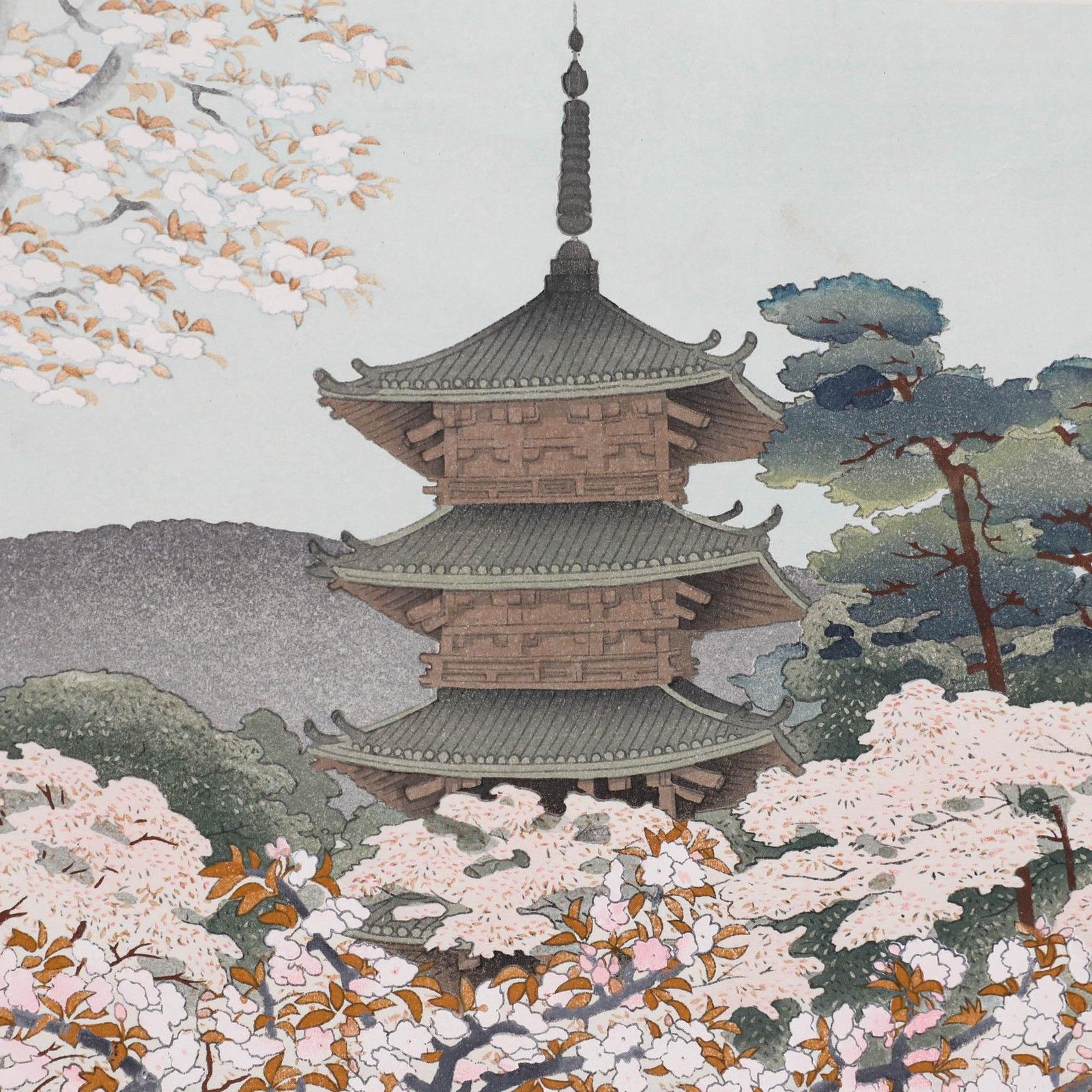 After Benji Asada Japanese Woodblock, The Gadoda Of Ninnaji Temple photo Art