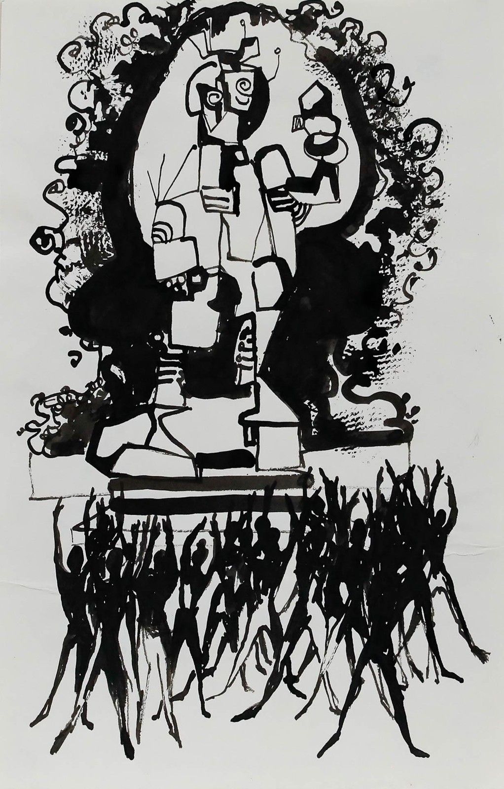 Charlotte Heister (1921 1998) Mid 20th Century India Ink, Worship photo furniture