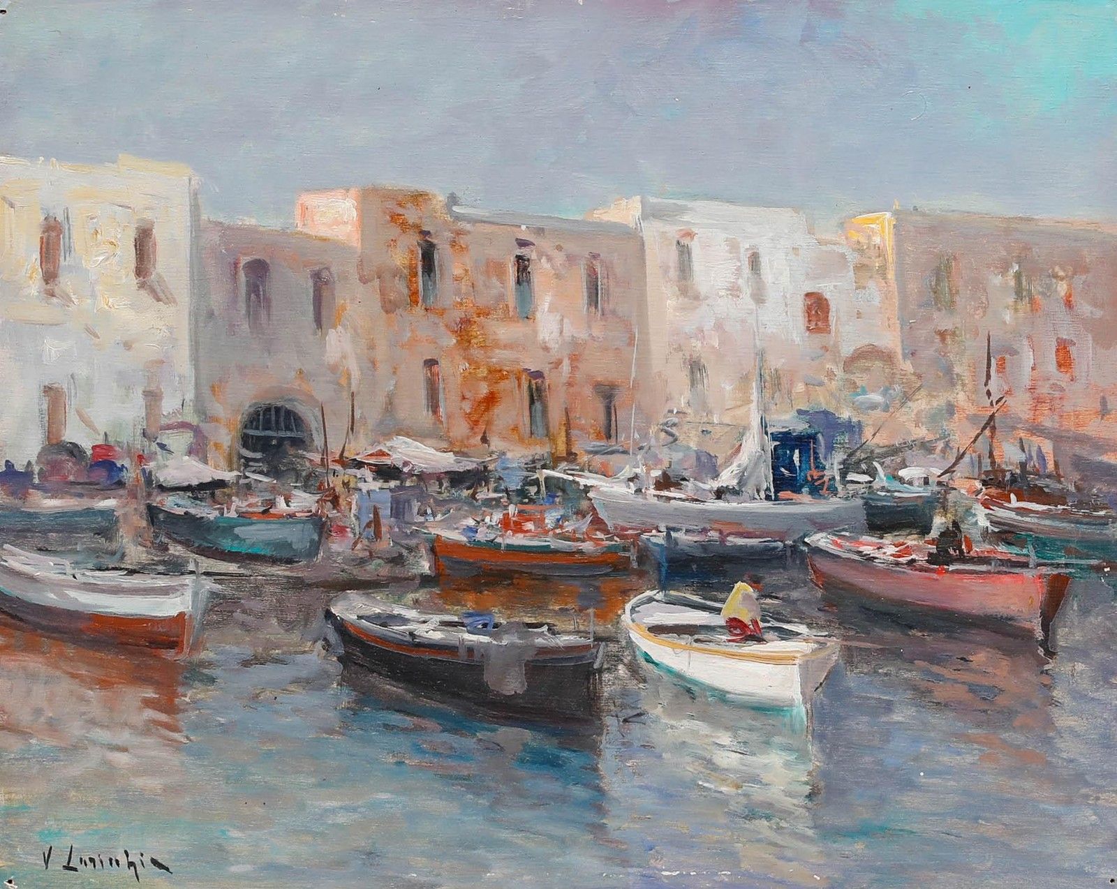 Vincenzo Laricchia (B.1940) Contemporary Oil, Naples In Technicolour photo furniture