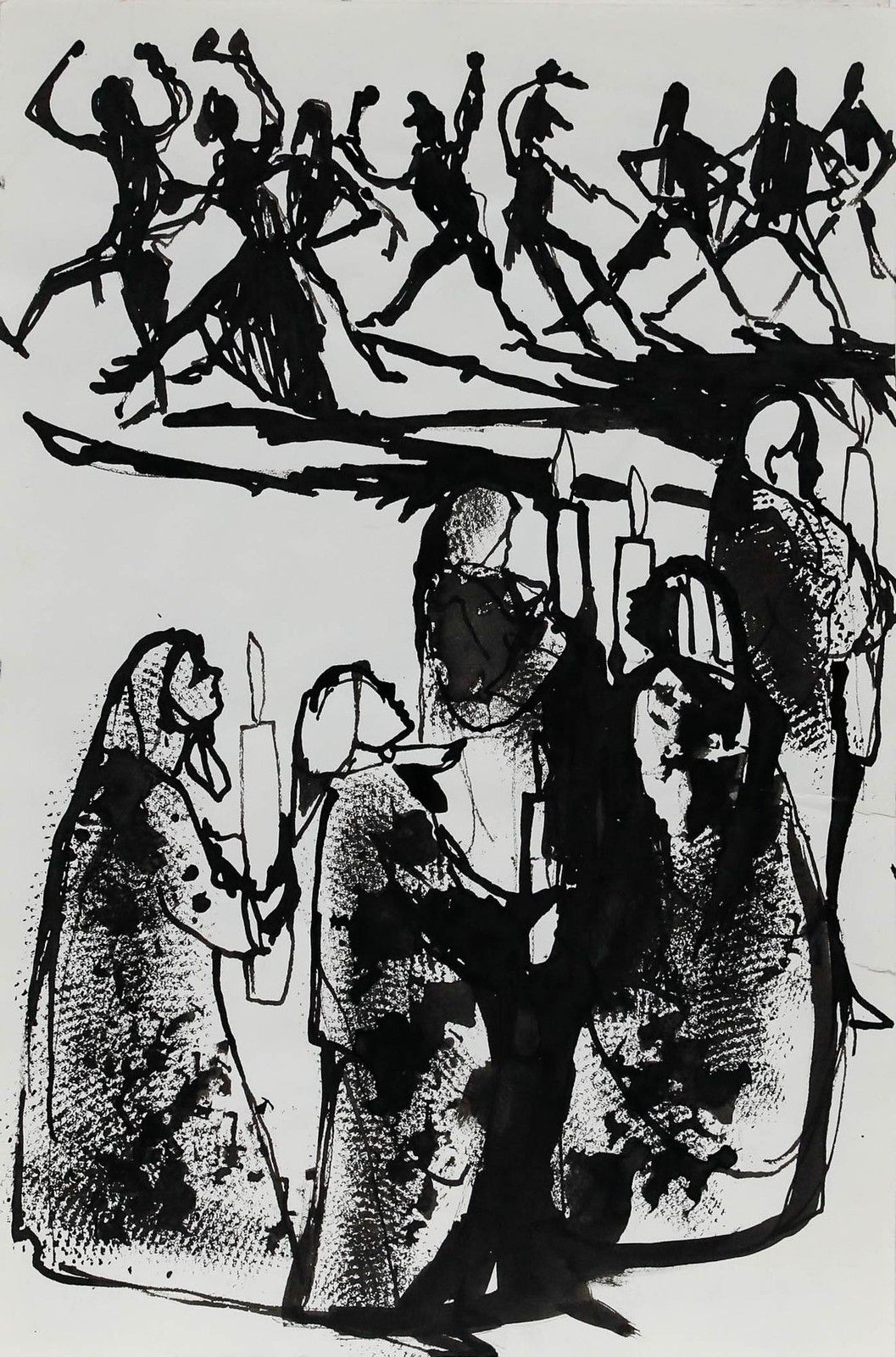 Charlotte Heister (1921 1998) Mid 20th Century India Ink, Procession photo furniture