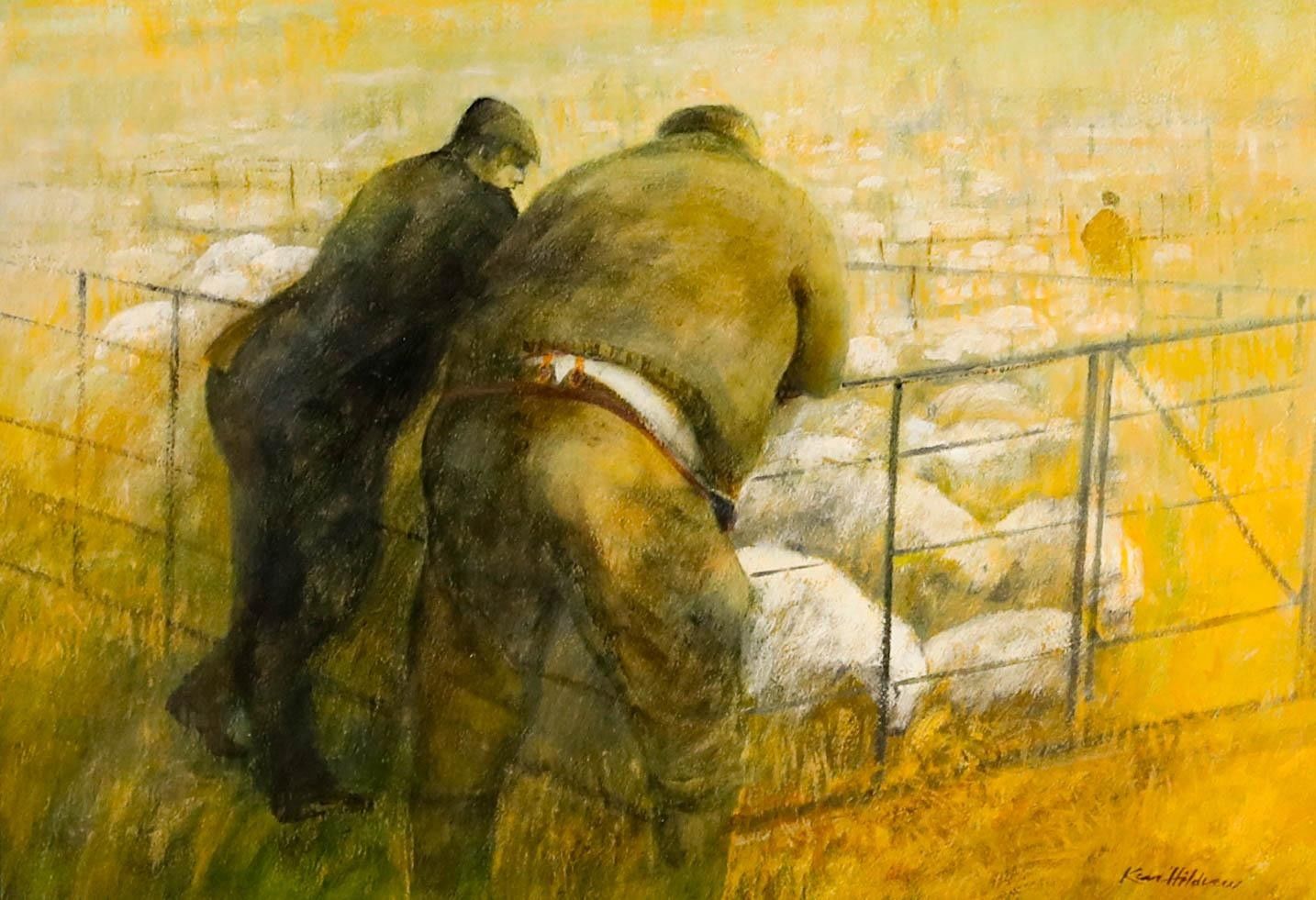 Ken Hildrew (B.1934) 20th Century Acrylic, Conversation Yarde Down Exmoor photo furniture