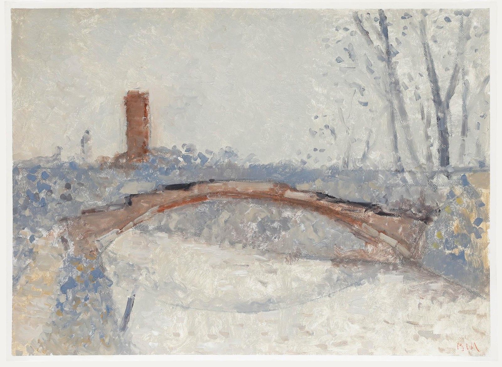 Bernard Myers (1925 2007) Contemporary Oil, Footbridge, Torcello