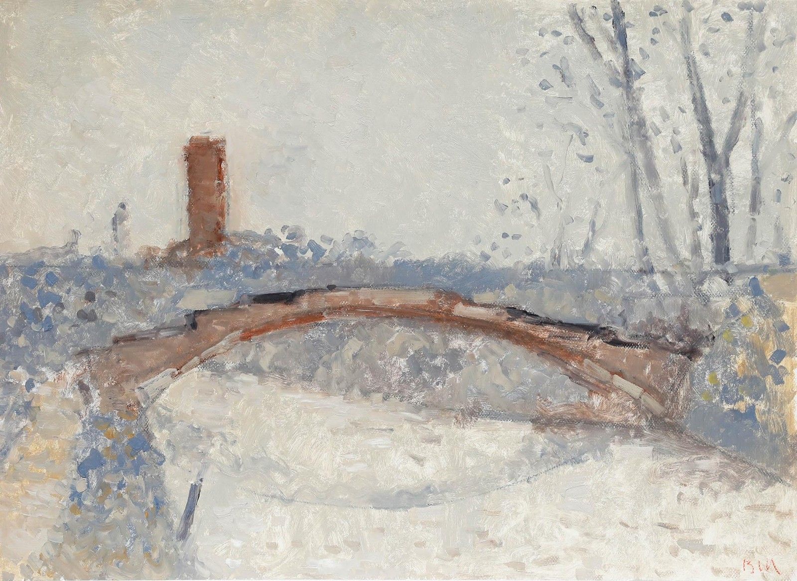 Bernard Myers (1925 2007) Contemporary Oil, Footbridge, Torcello photo furniture