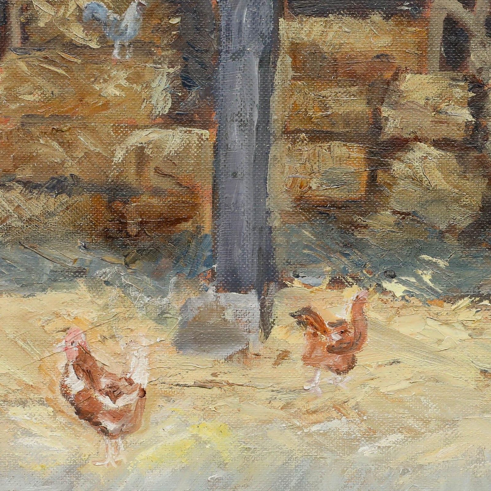 Sheila Edwards Framed 20th Century Oil, Chickens In A Straw Barn photo Art