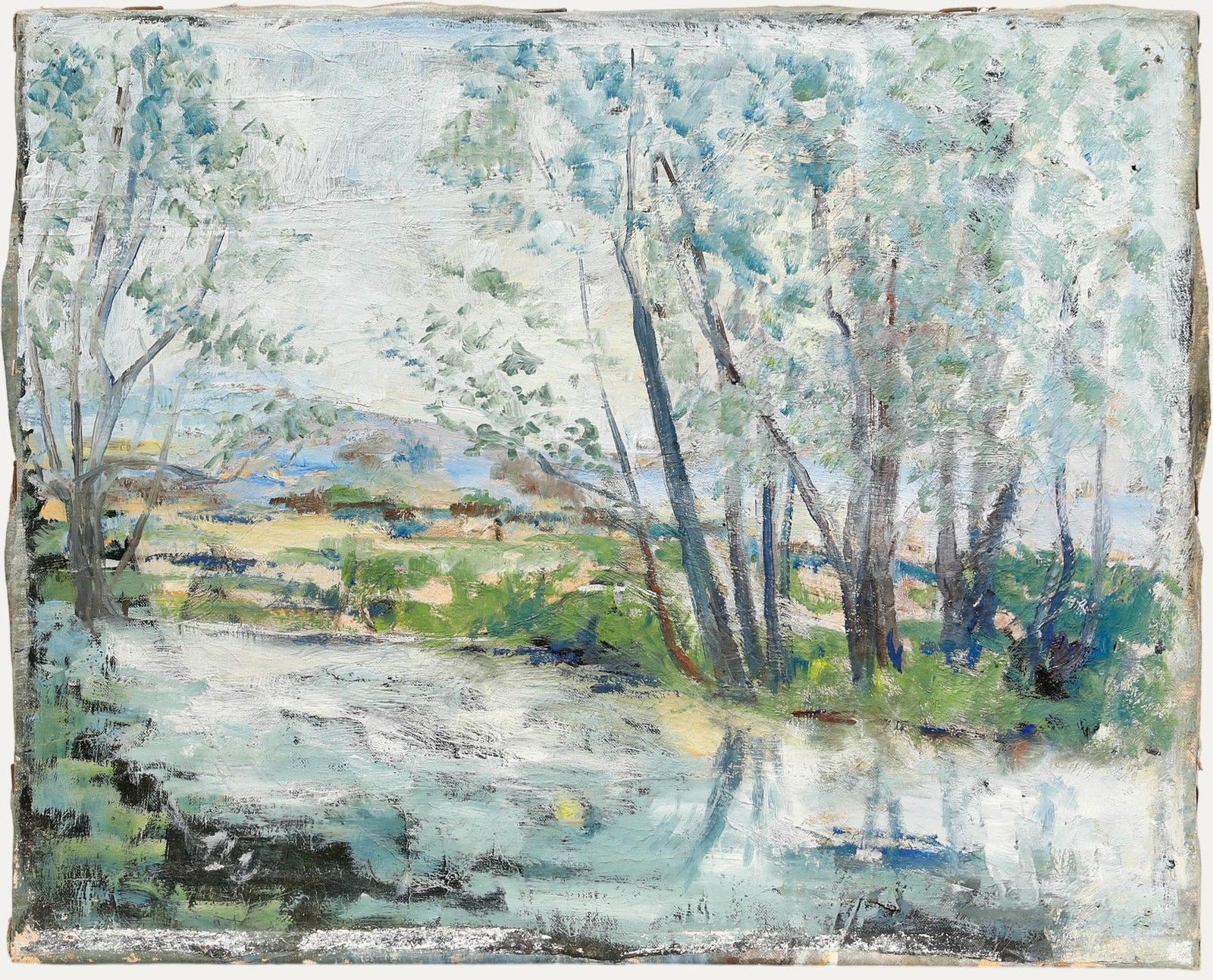 Mid 20th Century Oil Springtime On The Riverbank