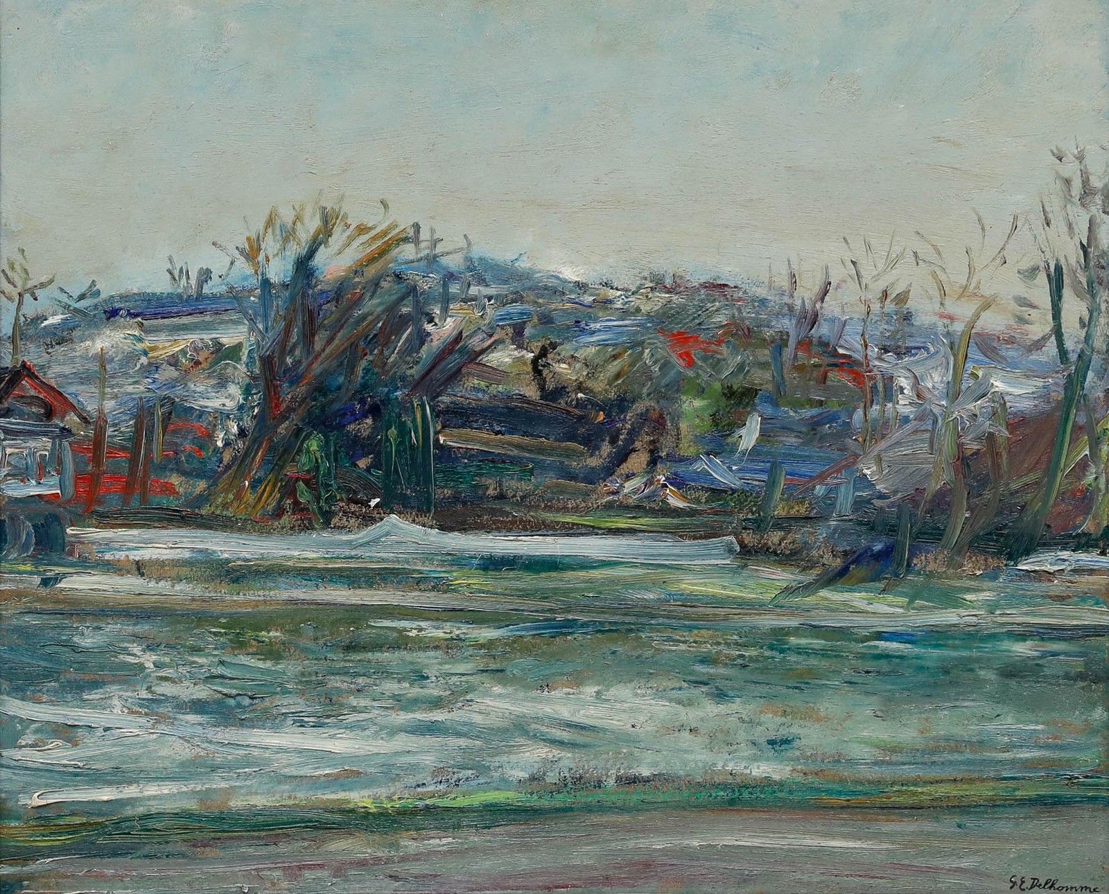 Georges Eugene Delhomme (1904 1989) 20th Century Oil, Joinville Le Pont photo furniture