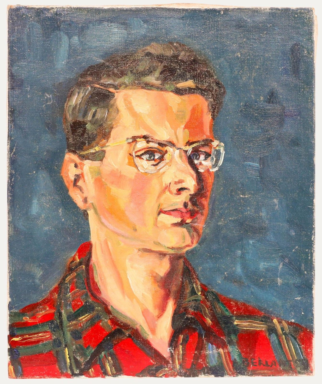 Alexandre Berlant (1921 1994) 1954 Oil, Self Portrait In Plaid