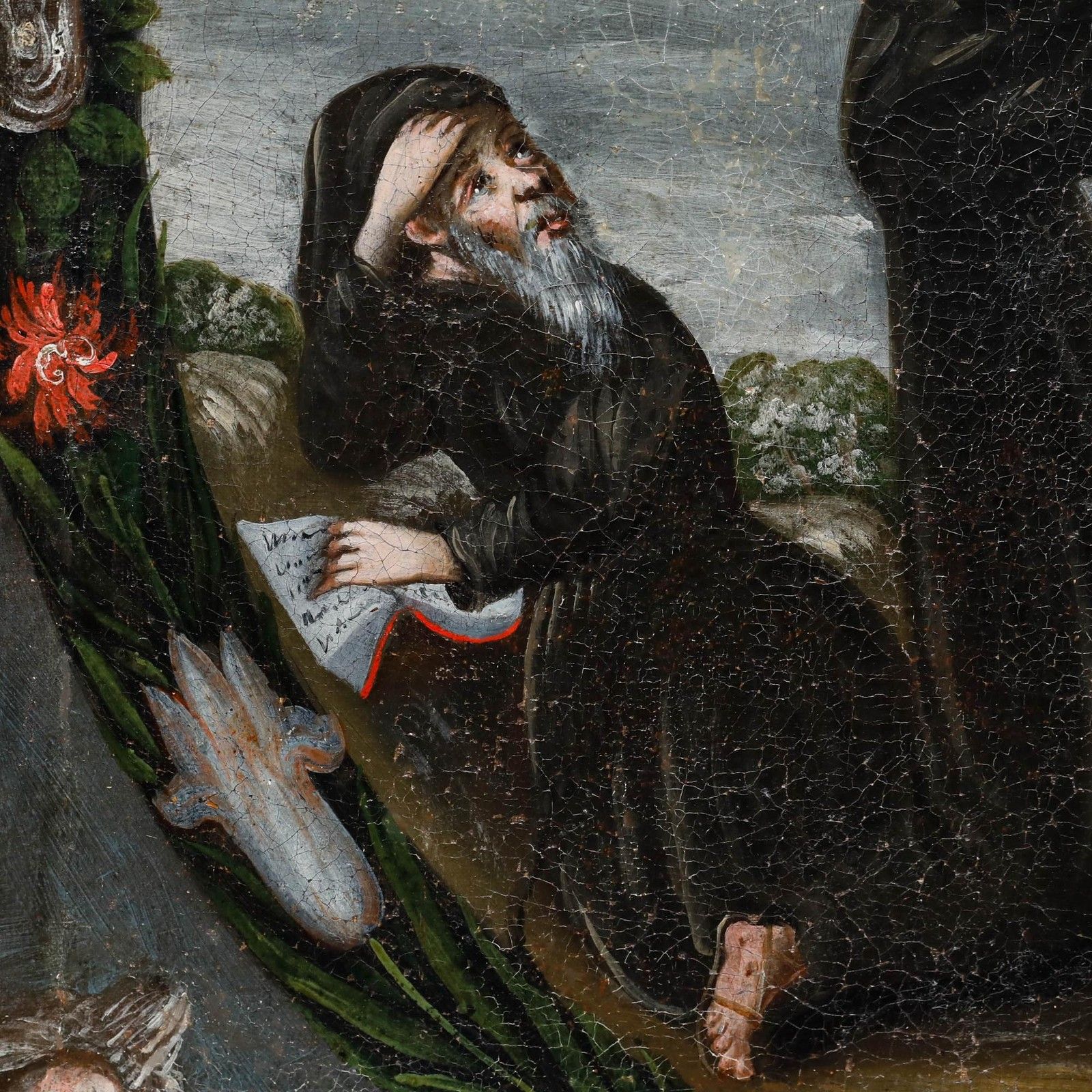 Naive 18th Century Oil Mary And Child Appear Before Monks photo Art