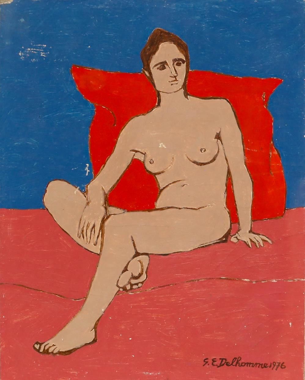 Georges Eugene Delhomme (1904 1989) 20th Century Oil, The Red Cushion photo furniture