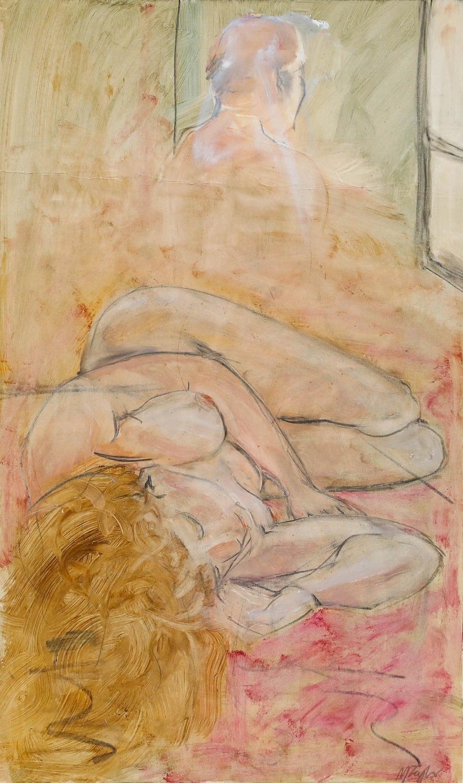 Marion E. Taylor (B.1948) Contemporary Oil, Reclining Nude photo furniture