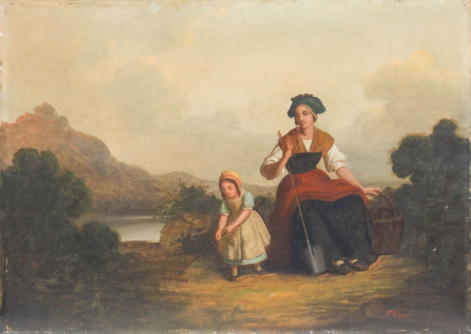 Friedrich Küpper (C.1830 1888) Mid 19th Century Oil, Tending To The Garden photo furniture