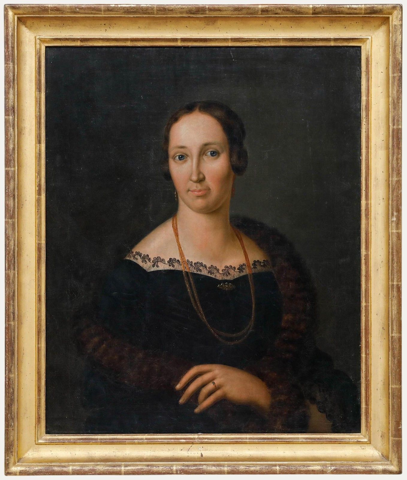 Rudolf Tanner (1781 1853) Fine 1840 Oil, Lady In Lace And Fur