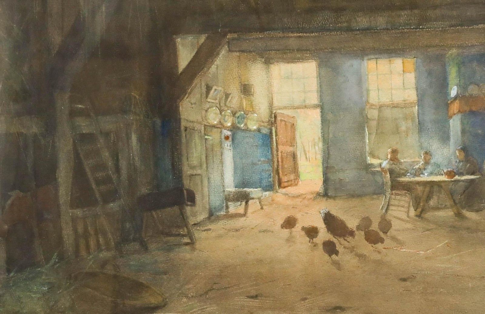 Jan Harm Weijns (1864 1945) Framed Watercolour, Tea Break In The Barn photo furniture