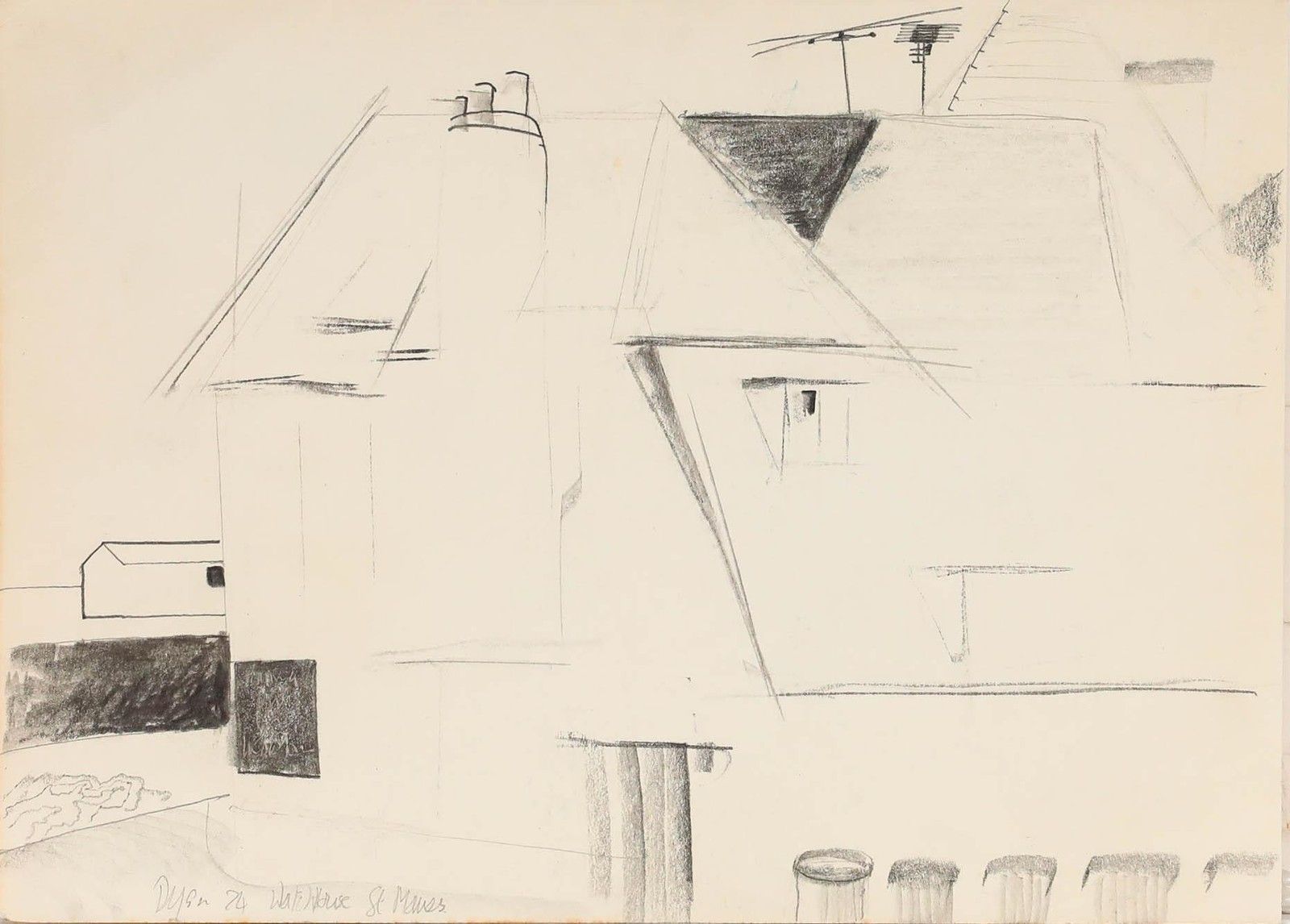 Julian Dyson (1936 2003) 1974 Graphite Drawing, Watch House, St Mawes photo furniture