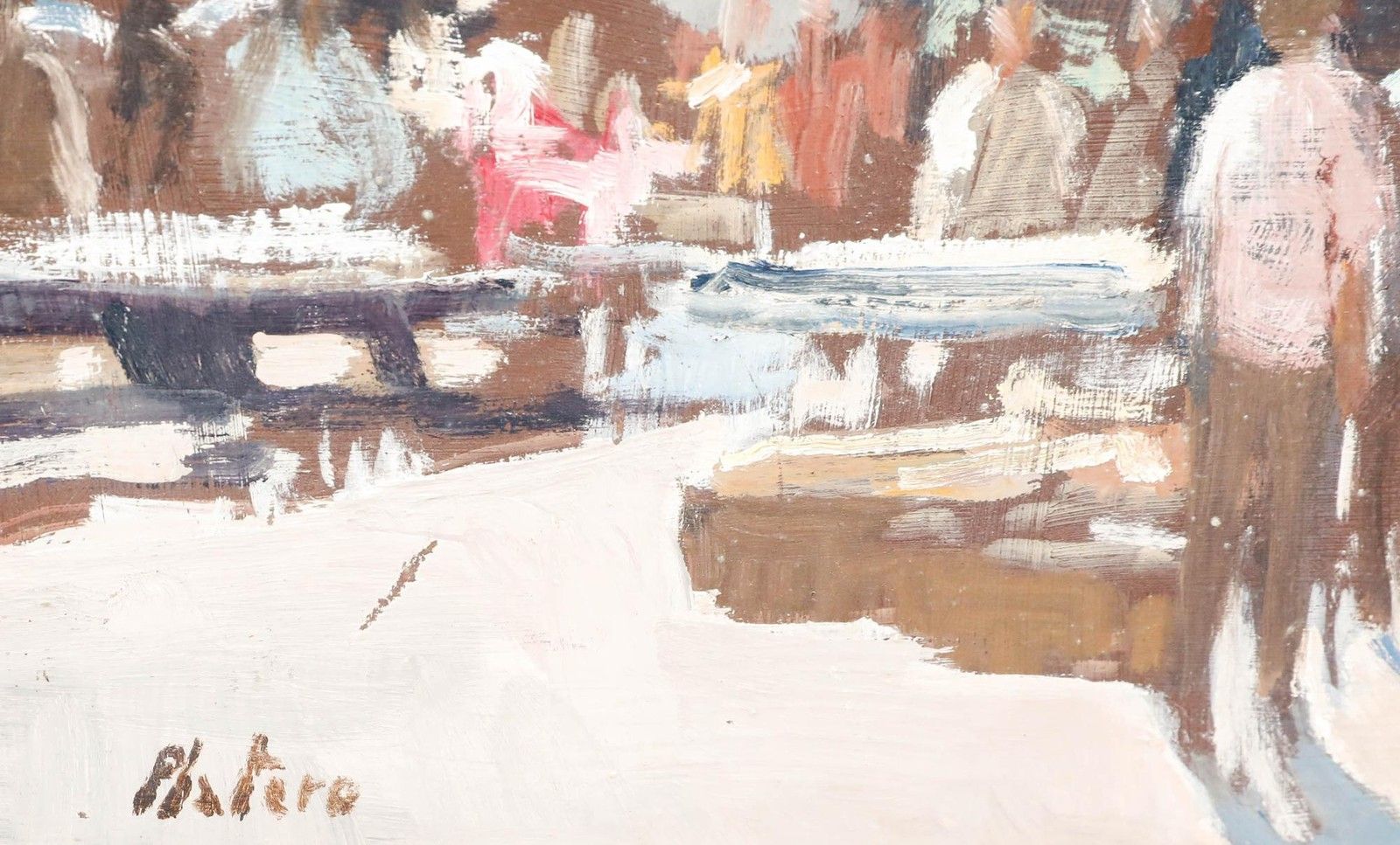 Mario Platero (1942 2002) Framed 20th Century Oil, Flea Market In Brussels photo vinterior