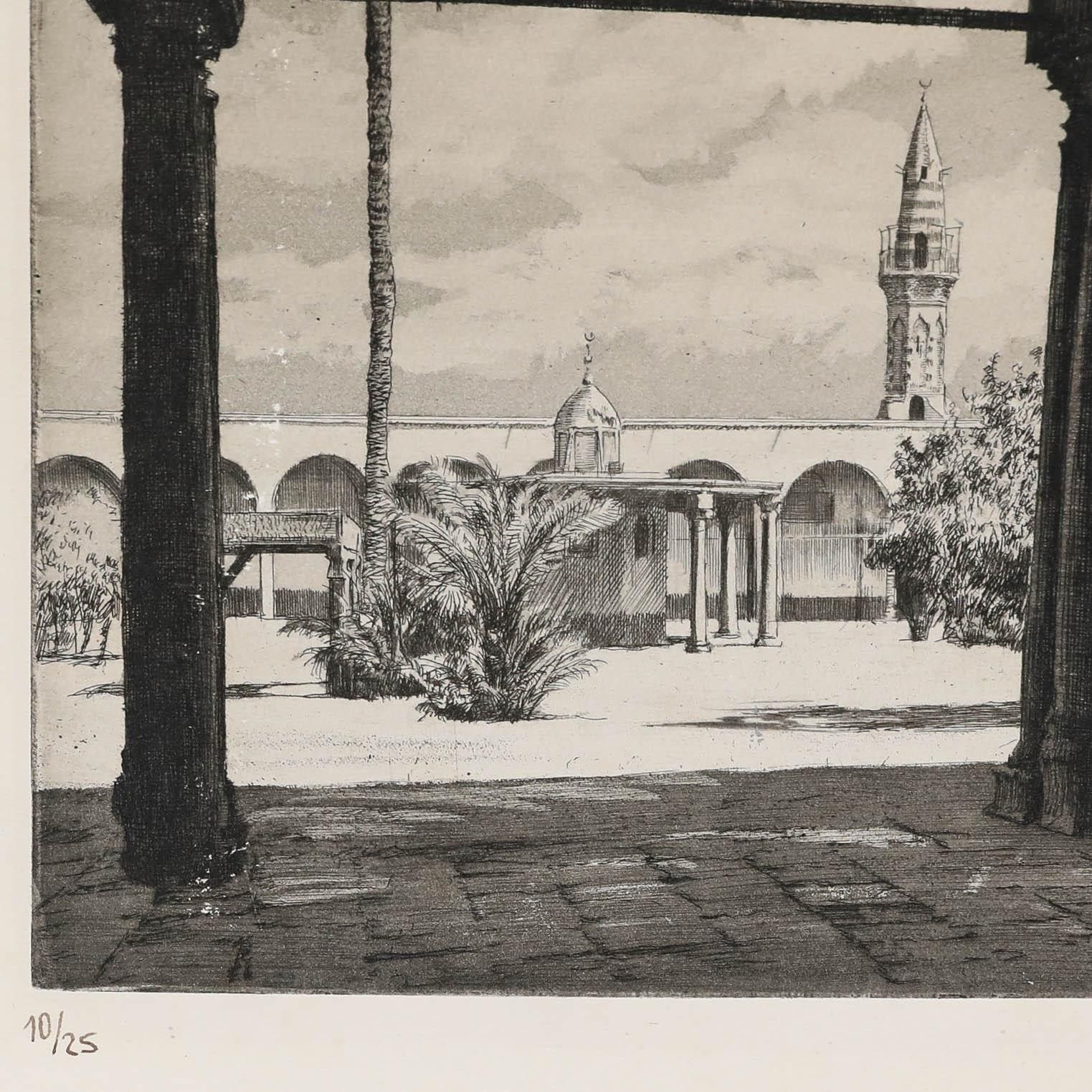 Frederick Halpern (B.1909) Early 20th Century Etching, Courtyard In Cairo photo for sale