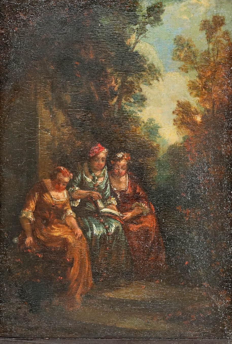 Framed 19th Century Oil Ladies In The Garden photo furniture