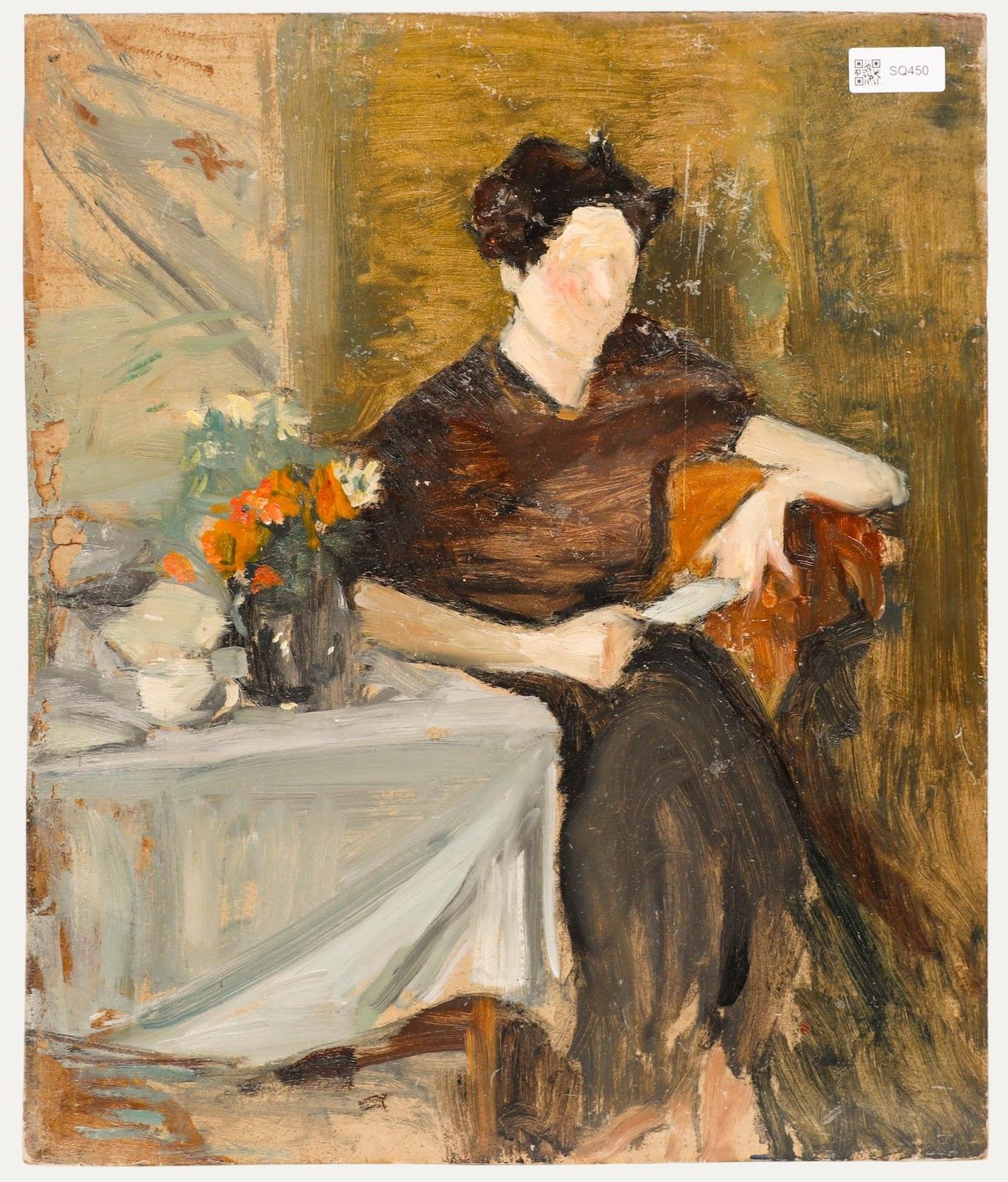 Cecile Hertz Eyrolles (1875 1974) Mid 20th Century Oil, A Shy Smile photo for sale