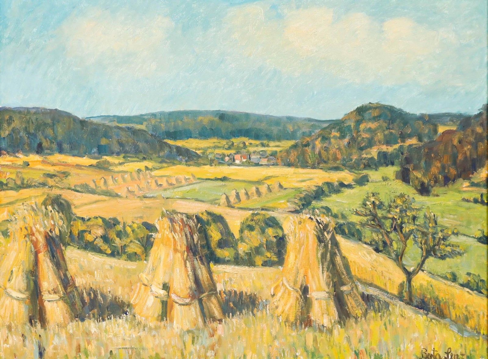 Berta Lenz German School 20th Century Oil, Harvest Landscape photo furniture