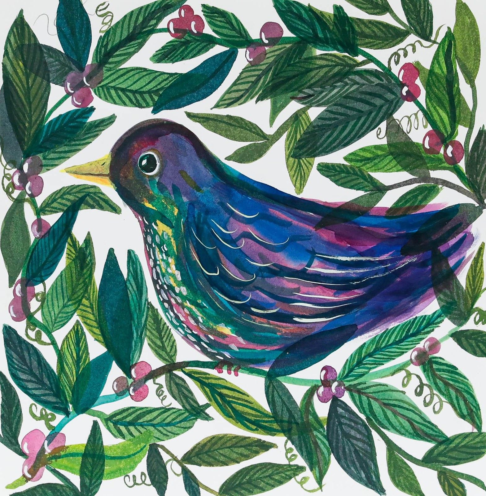Jemma Jamie 2025 Watercolour, Thrush In The Berry Tree photo furniture