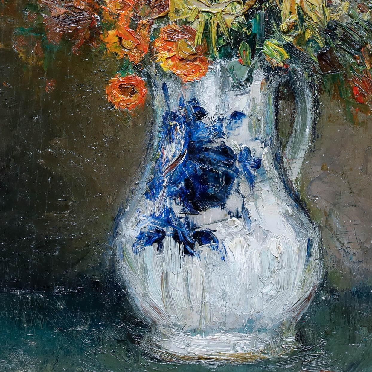 Renee Prinz (1883 1973) Mid 20th Century Oil, Orange Flowers photo Art