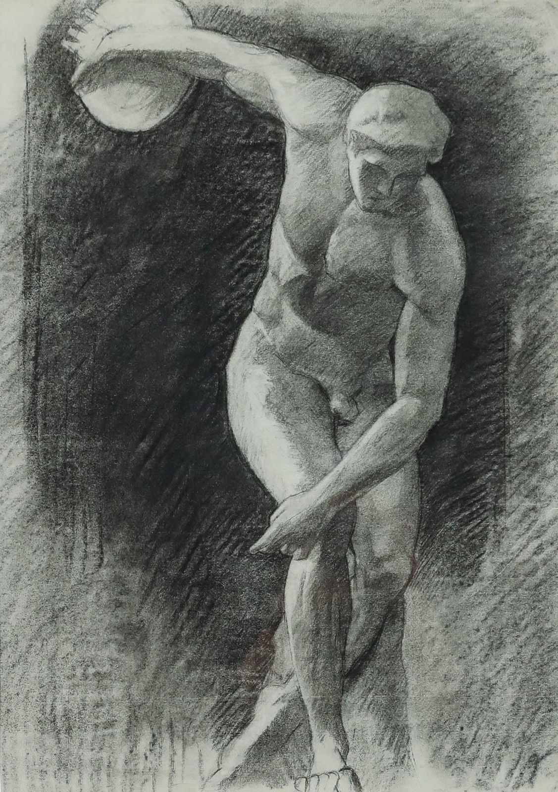 Pierre Neveu (B.1929) Mid 20th Century Charcoal Drawing, Study Of Discobolus photo furniture