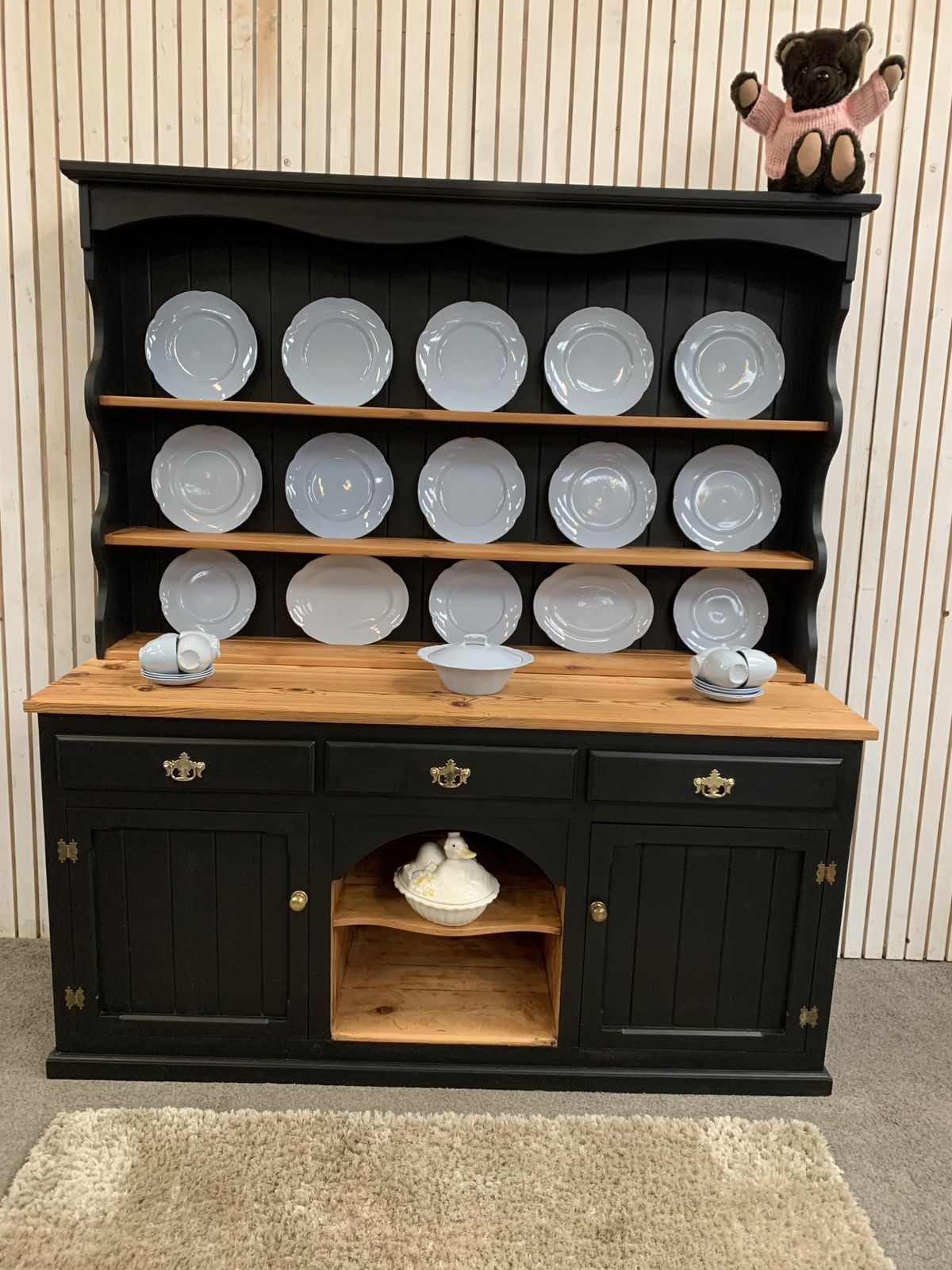 Painted Black Upcycled Pine Country Farmhouse Large 2 Door  Welsh Dresser. photo buy