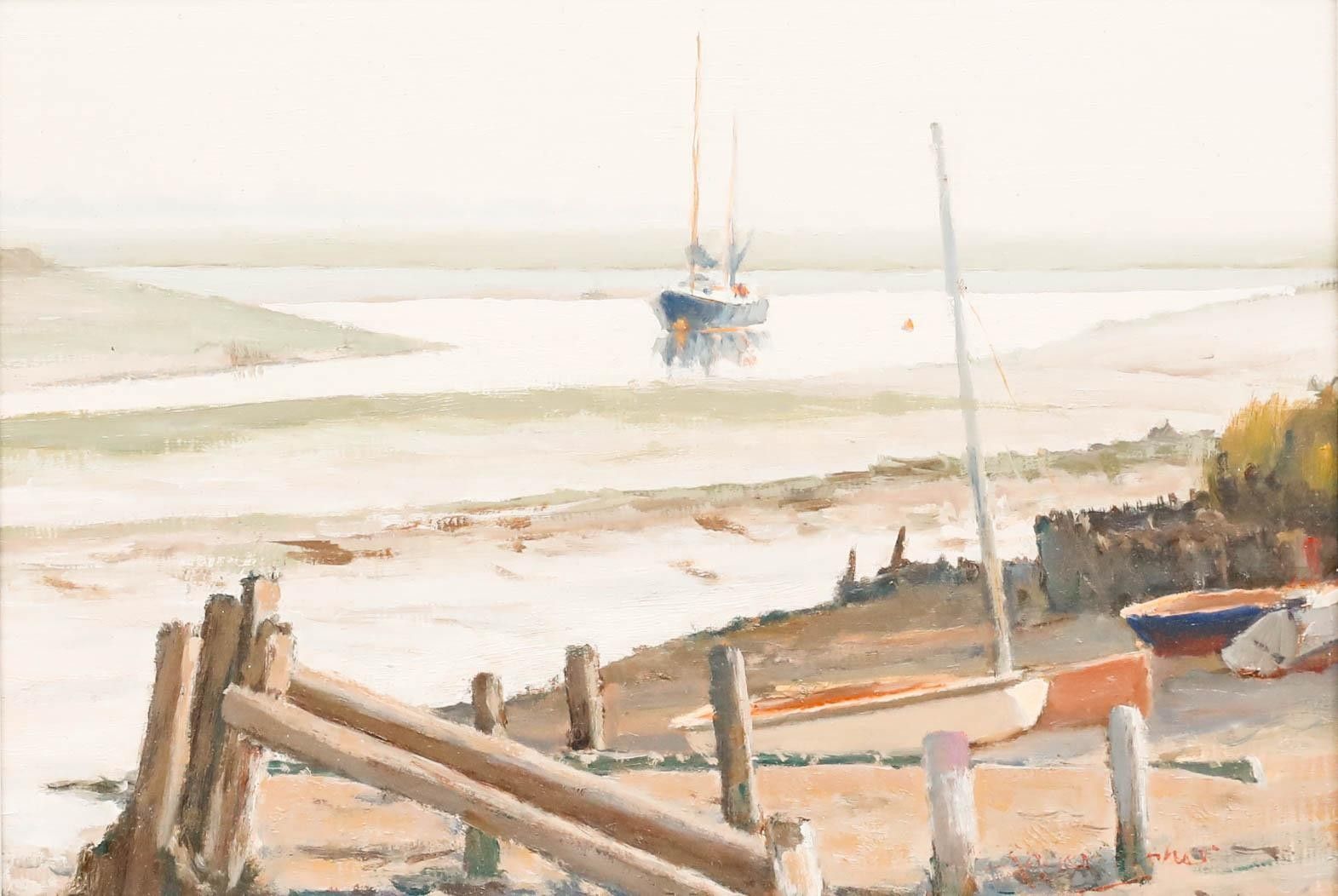 Roger Fisher Rsma (1919 1993) 1984 Oil, Low Tide, Landermere Wharf photo furniture