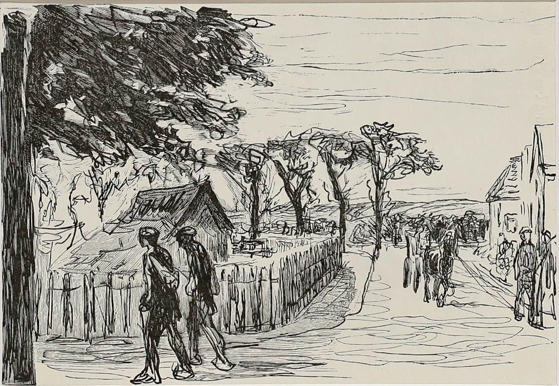 Max Liebermann (1847 1935) Mid 20th Century Lithograph, Village Street photo furniture