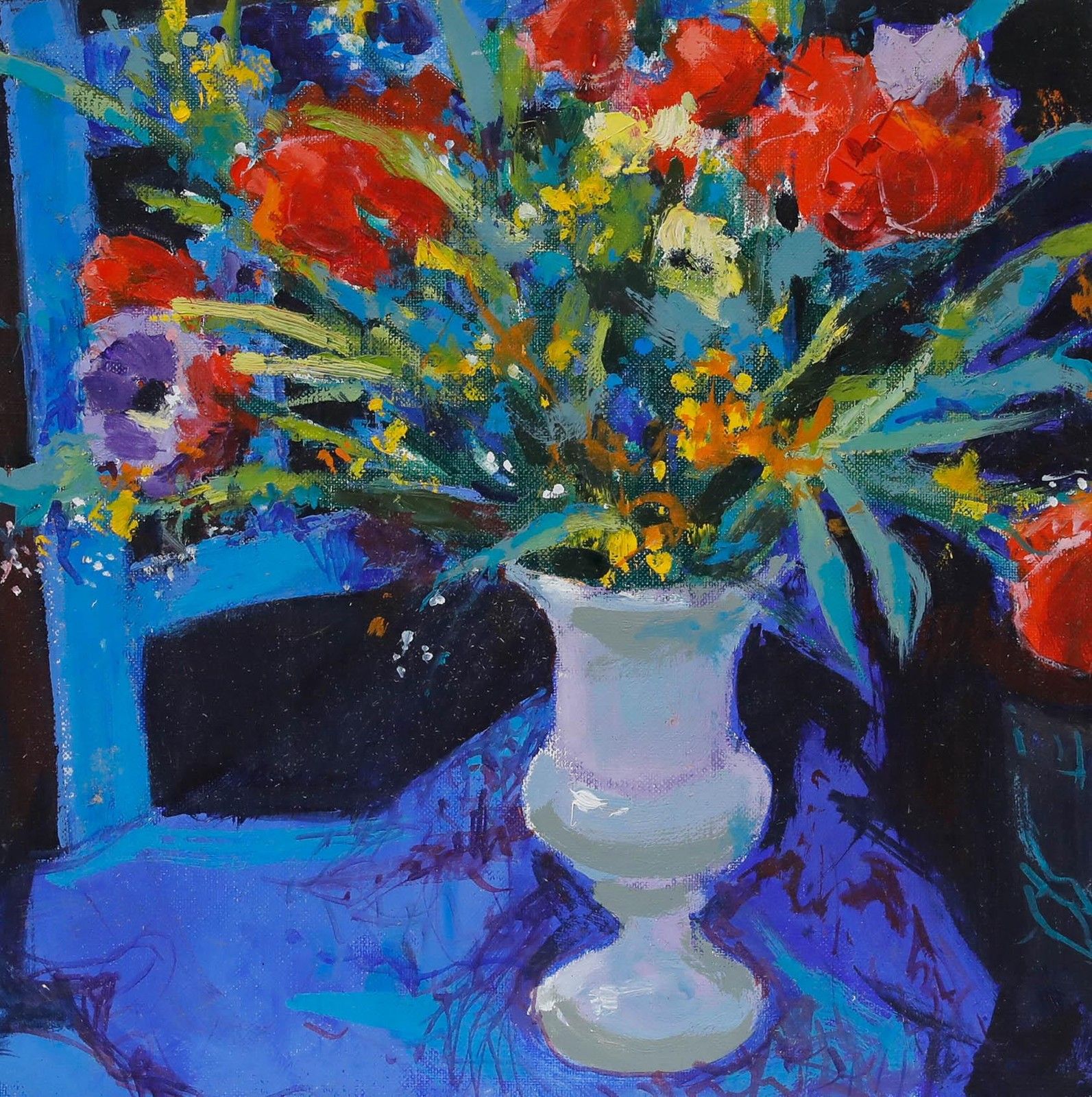 Pierre Neveu (B.1929) Contemporary Oil, A Spring Urn photo furniture