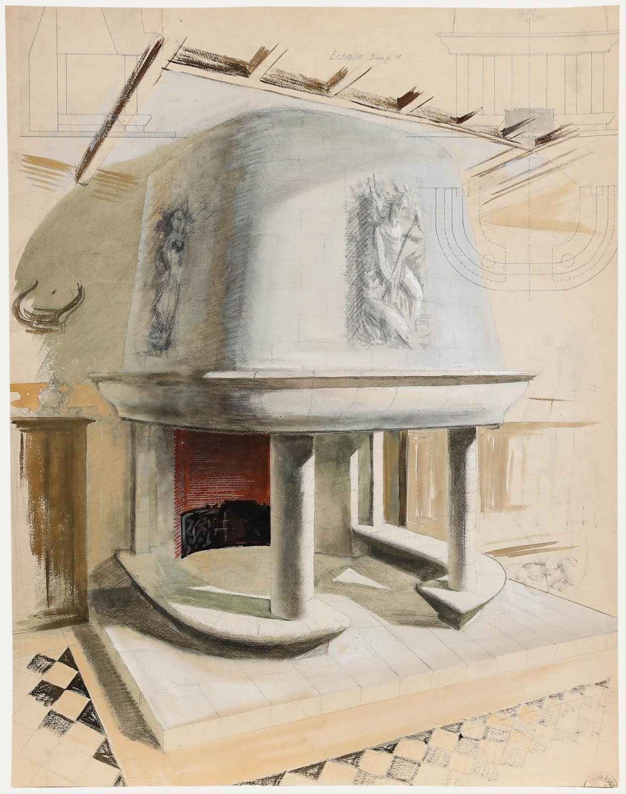Pierre Neveu (B.1929) Mid 20th Century Gouache, Echelle