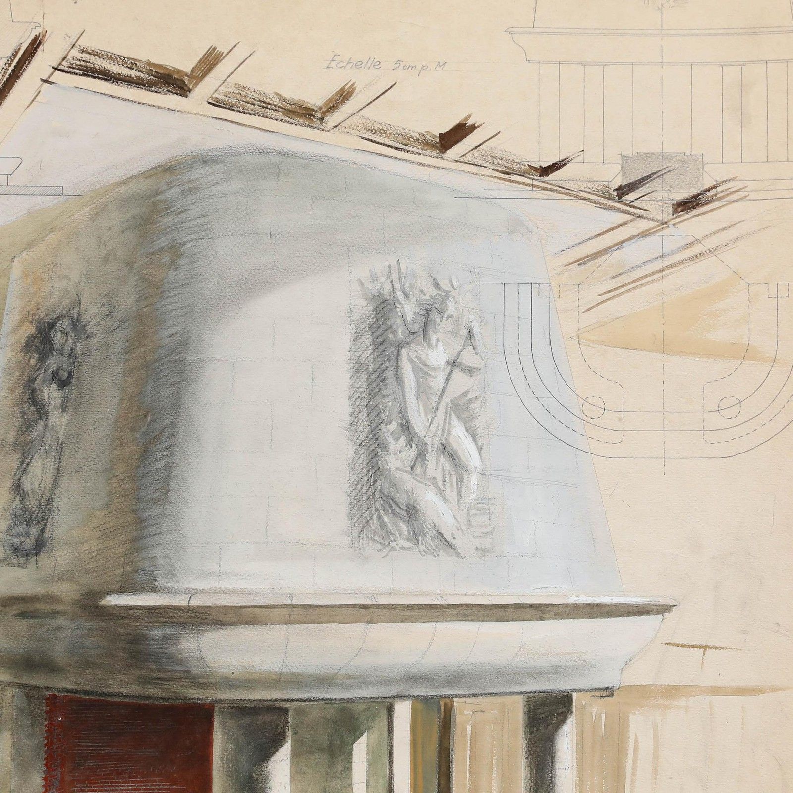 Pierre Neveu (B.1929) Mid 20th Century Gouache, Echelle photo Art