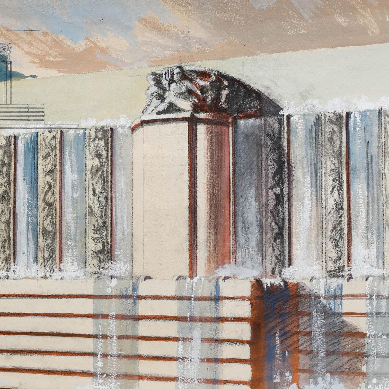 Pierre Neveu (B.1929) Mid 20th Century Gouache, The Fountain photo Art
