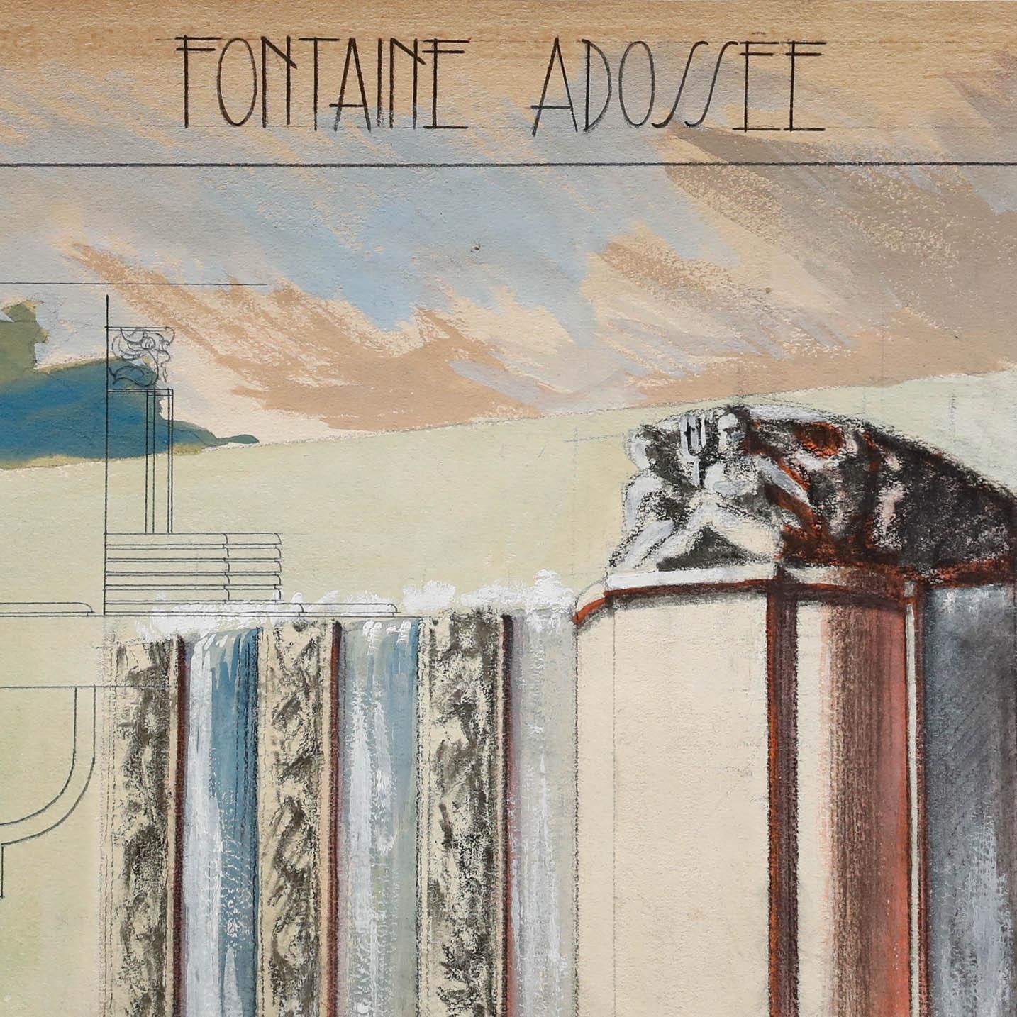 Pierre Neveu (B.1929) Mid 20th Century Gouache, The Fountain photo 250.0