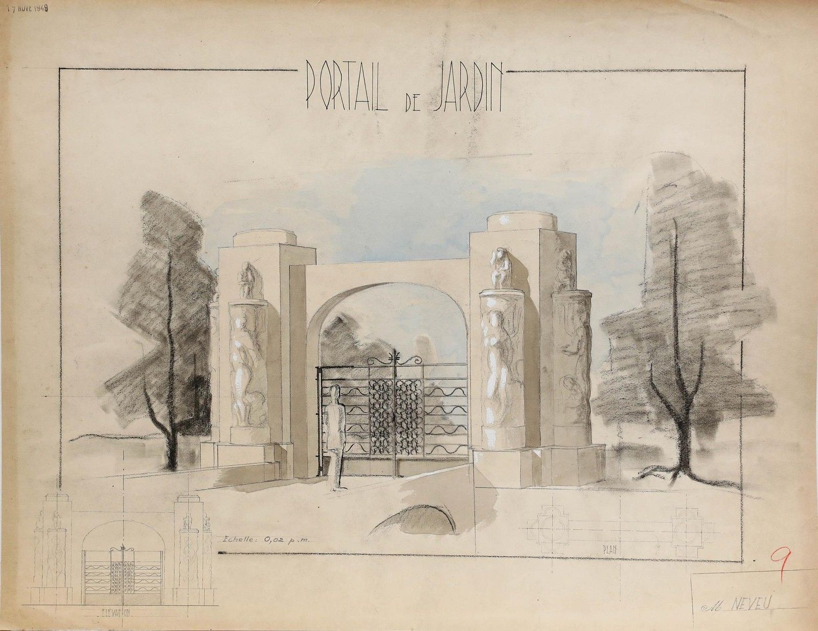 Pierre Neveu (B.1929) 1949 Gouache, Garden Gate photo furniture
