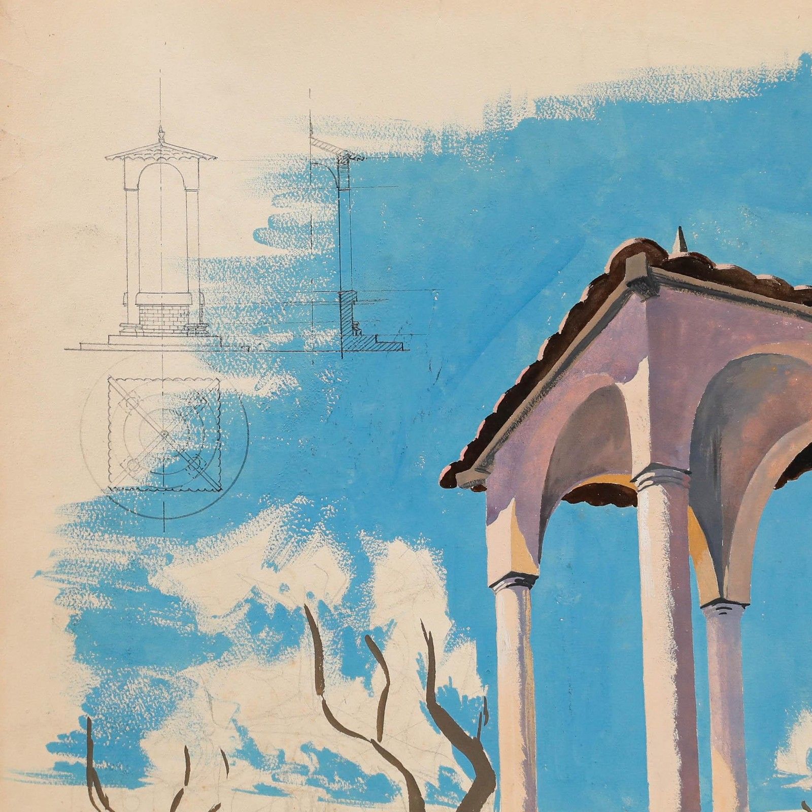 Pierre Neveu (B.1929) Mid 20th Century Gouache, The Well photo for sale