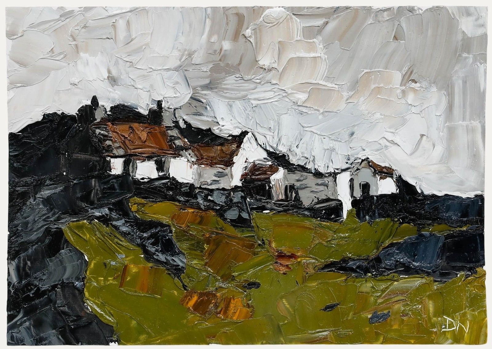 Daniel Nichols After Kyffin Williams Contemporary Oil, Cottages On The Crag
