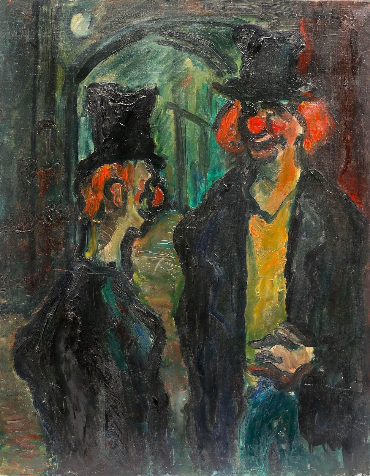 Madeleine Flaschner (1933 2022) Mid 20th Century Oil, Clowns photo furniture