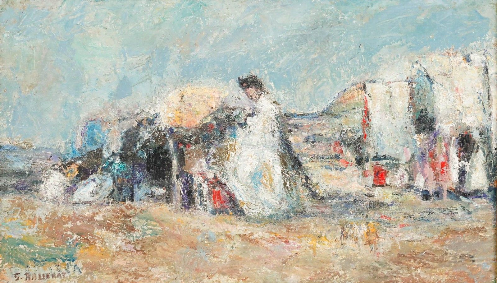 George Ballerat (1902 2000) 1984 Oil, Figures At The Beach photo furniture