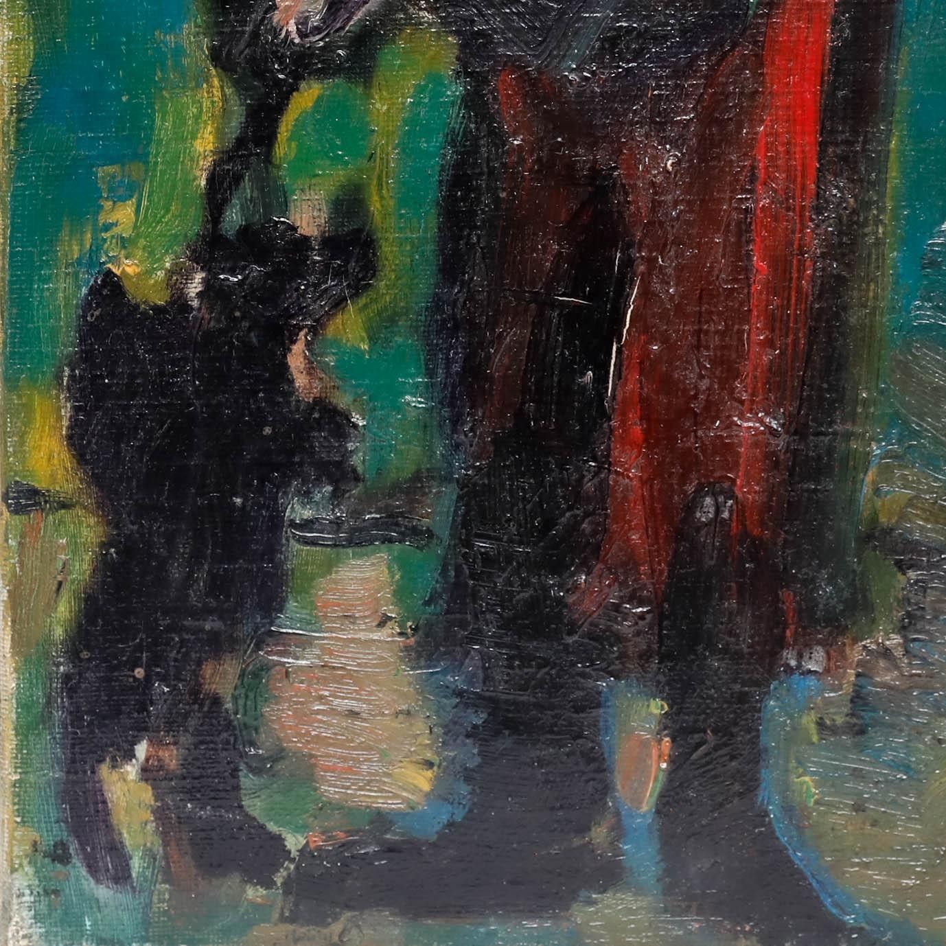 Madeleine Flaschner (1933 2022) Mid 20th Century Oil, The Bear Tamer, Medrano photo Art