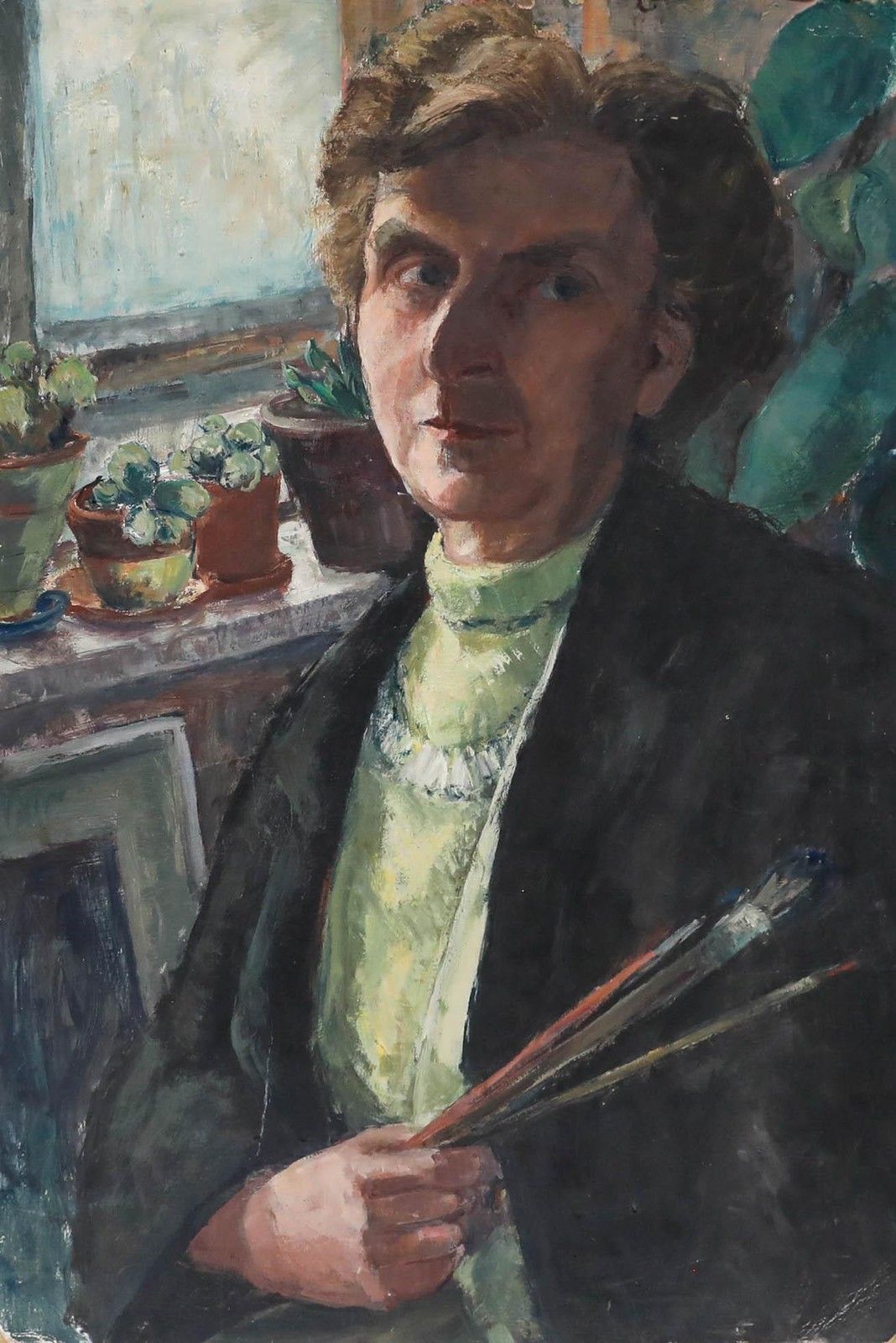Susi Zimmermann (B.1883) Early 20th Century Oil, Artist's Self Portrait photo furniture