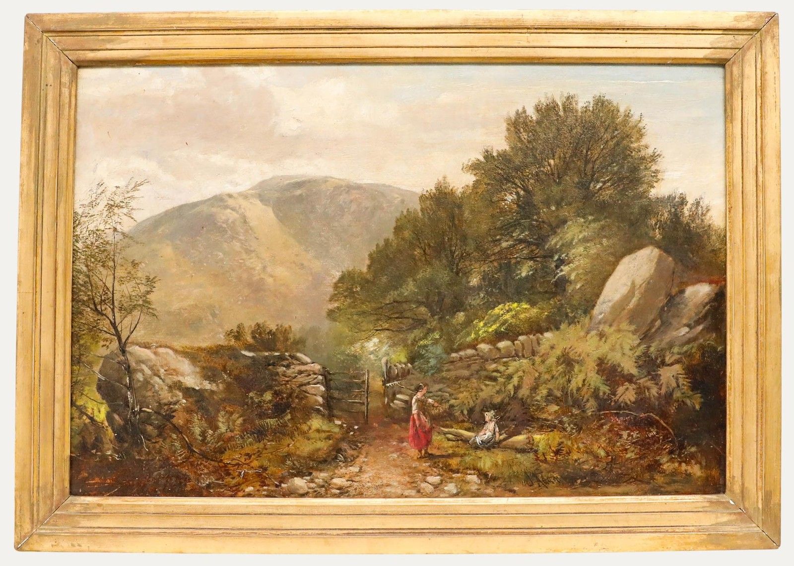 Framed Late 19th Century Oil Conversing In The Countryside