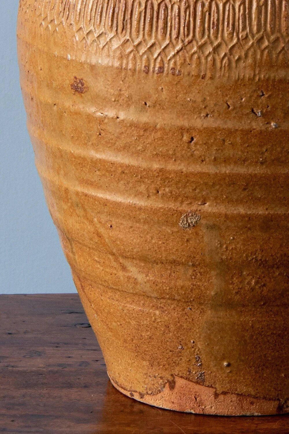French Carved Stoneware Vase Table Lamp, Midcentury photo vinterior